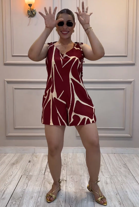 Print Tie Up Loose Romper NY 10869