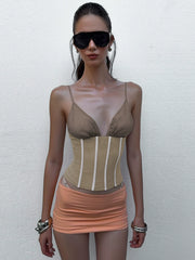 Deep V Neck Contrast Color Tank Top GLAG T6121096G