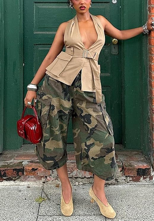 Camouflage Print Wide Leg Pants SH 391619