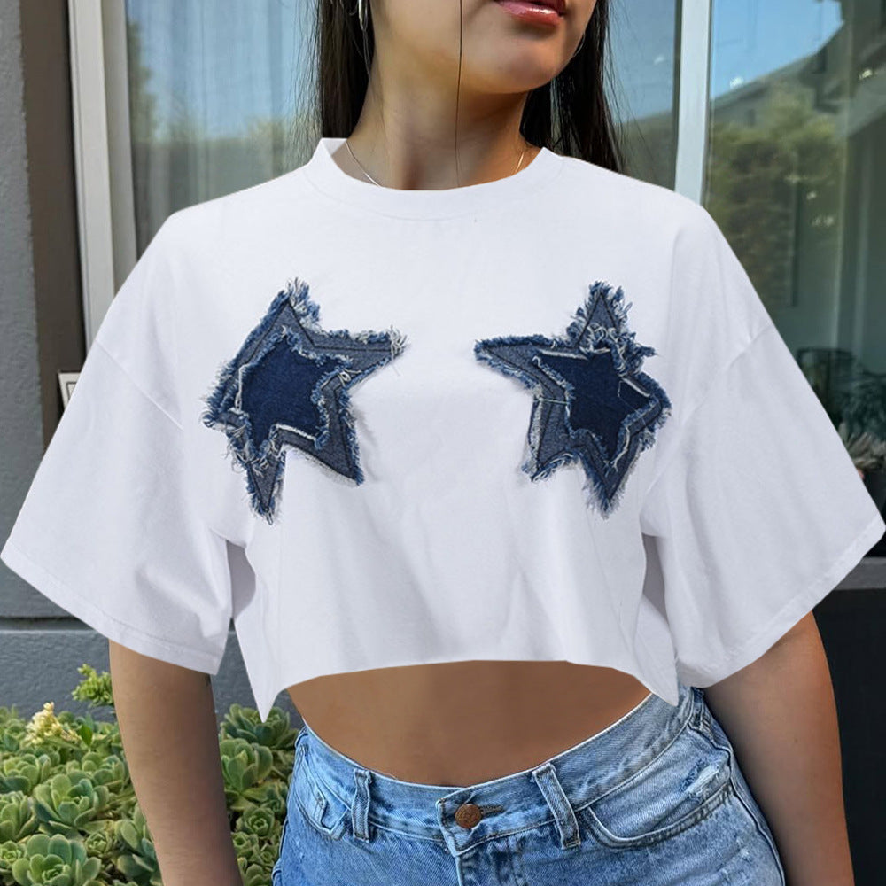 Loose Star Denim Patch T shirt GNZD 011489TBR