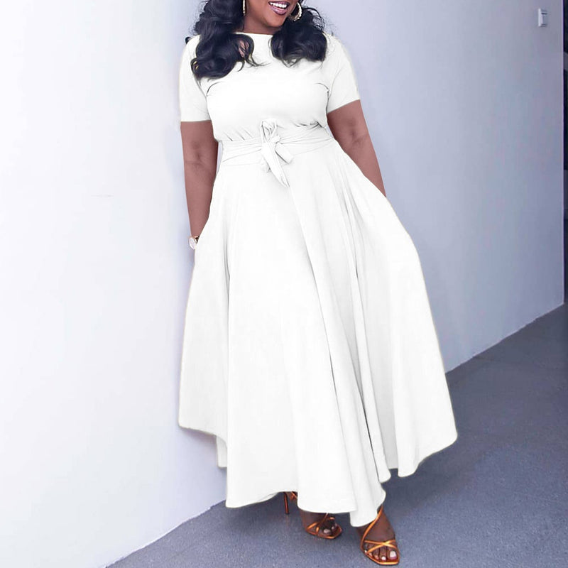 Plus Size Solid Color Tie Up Midi Dress GATE 3184