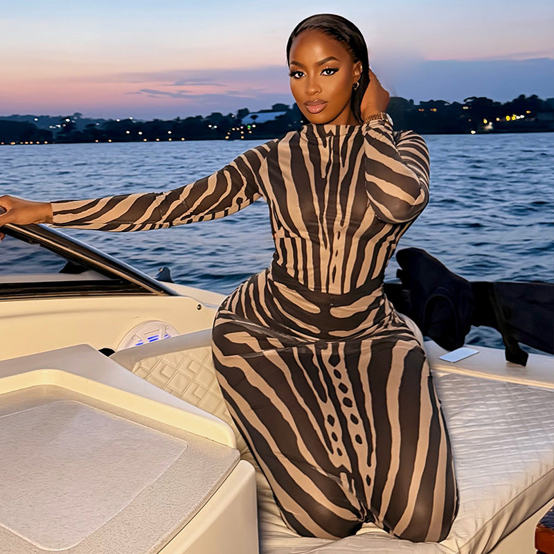Long Sleeve Stripe Casual Maxi Dress GJYO JD305676