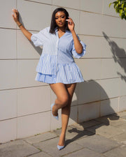 Stripe Patchwork Half Sleeve Shirt ANDF 1542