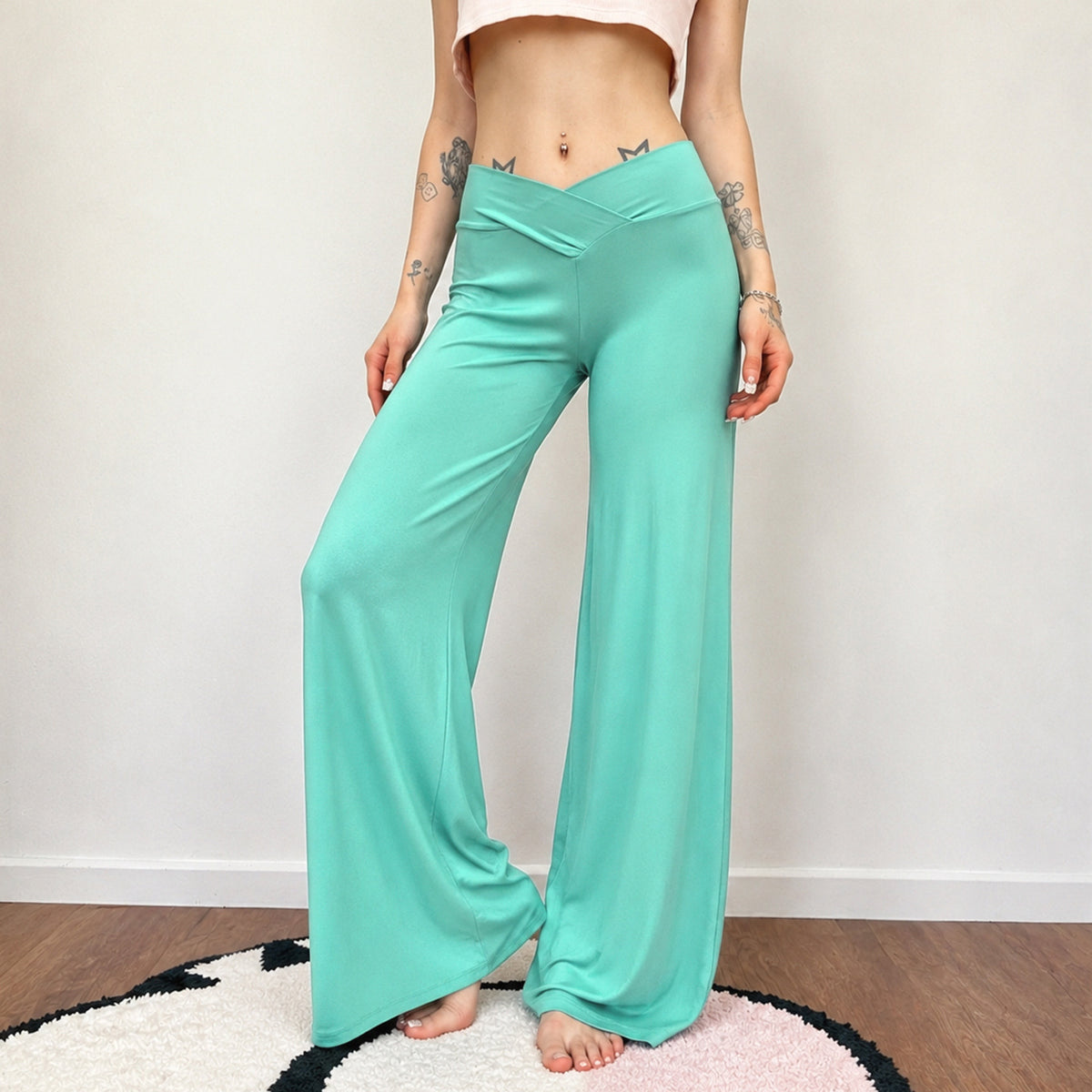 Solid Color Wide Leg Knits Pants GPKJ MR50455