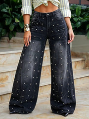 Plus Size Riveted Washed Straight Jeans GYLN 0690