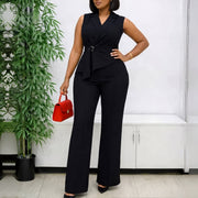 Plus Size Solid Color Sleeveless Tie Up Two Piece Pants Set GCZF 8653
