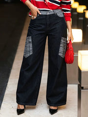 Plus Size Contrast Color Patchwork Straight Jeans GYLN 0390
