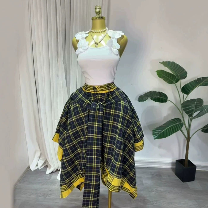 High Waist Plaid Print Irregular Half Body Skirt GCNE 75267