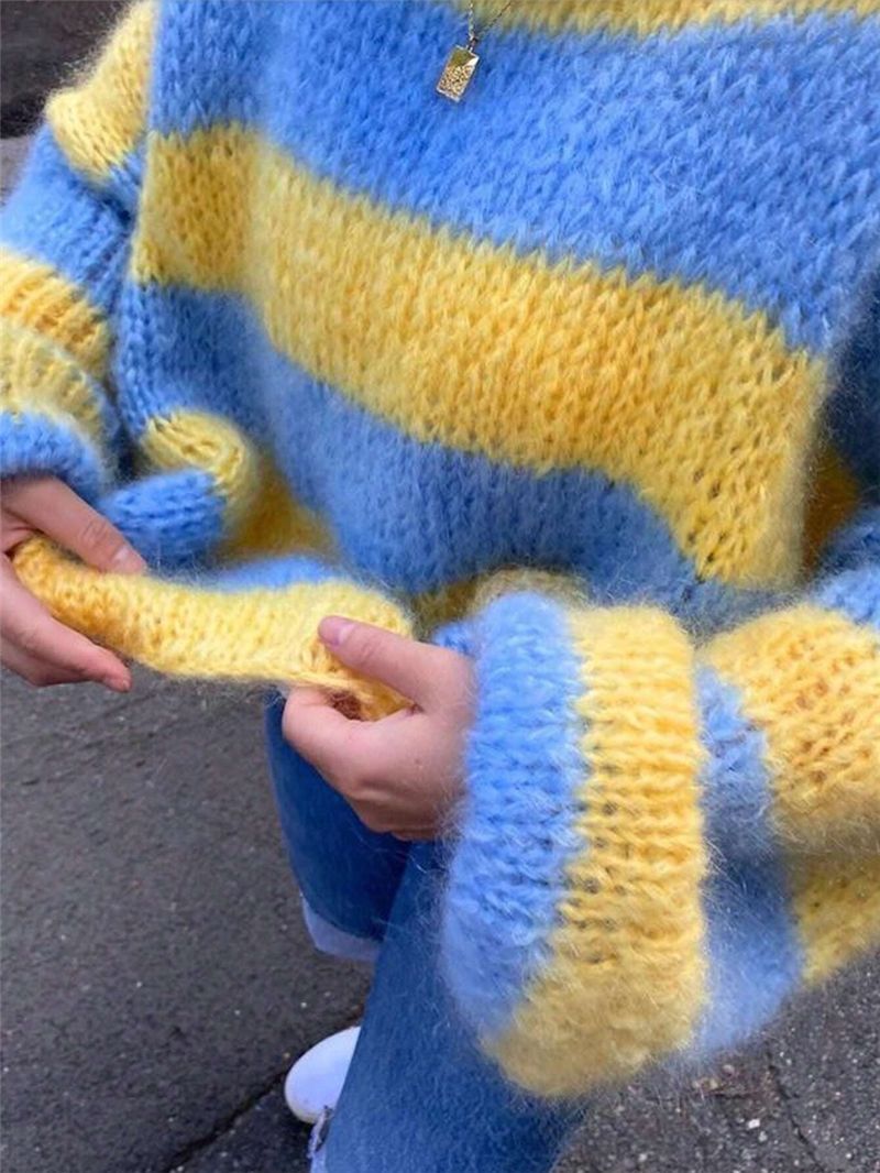 Gradient Stripes Color Block Knits Sweater GZYF 1180