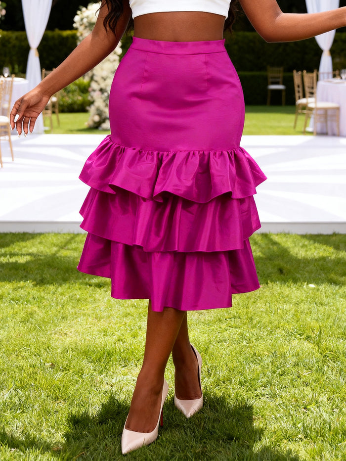 Plus Size Ruffles Solid Color Cake Skirts GKEN ASK051046