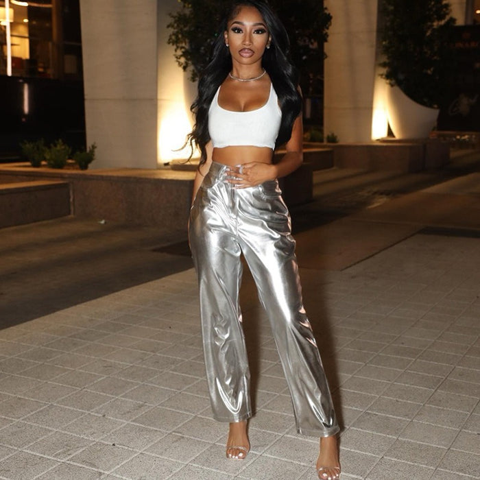 High Waist PU Leather Casual Pants GXHF X86815