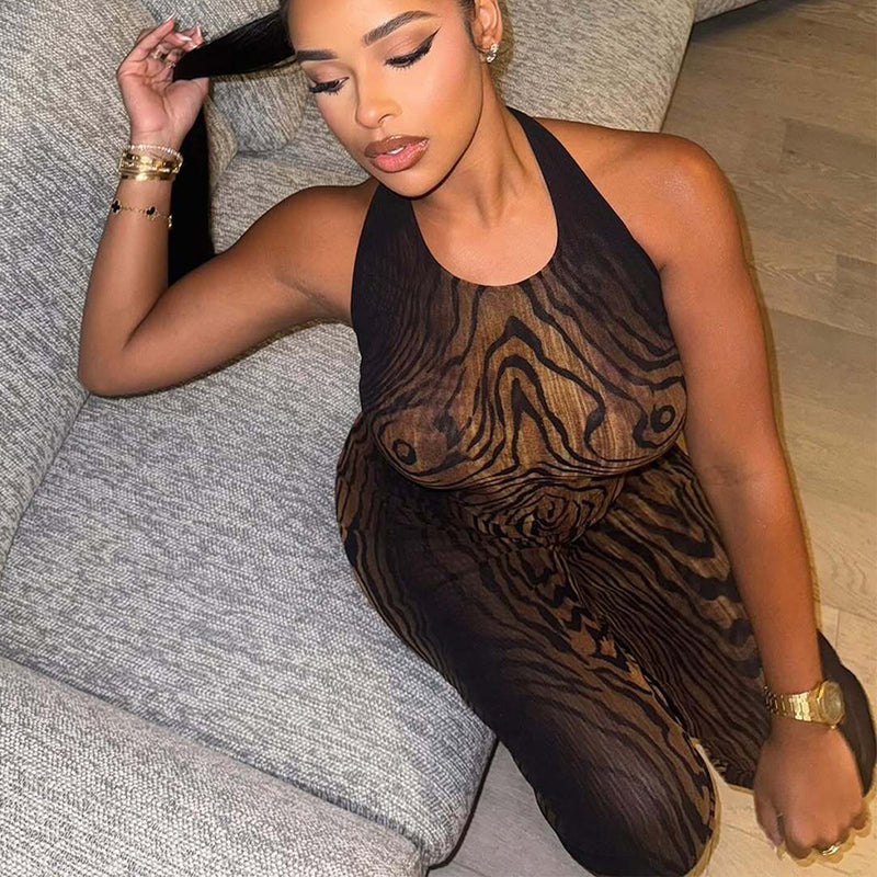 See Through Mesh Tie Up Two Piece Pants Set GNZD 11828