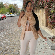Fur Neck Hollow Out Top Coats GNZD 9799THD