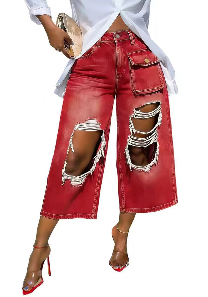 Retro Gradient Holes Wide leg Seventh Pants LSD 2834