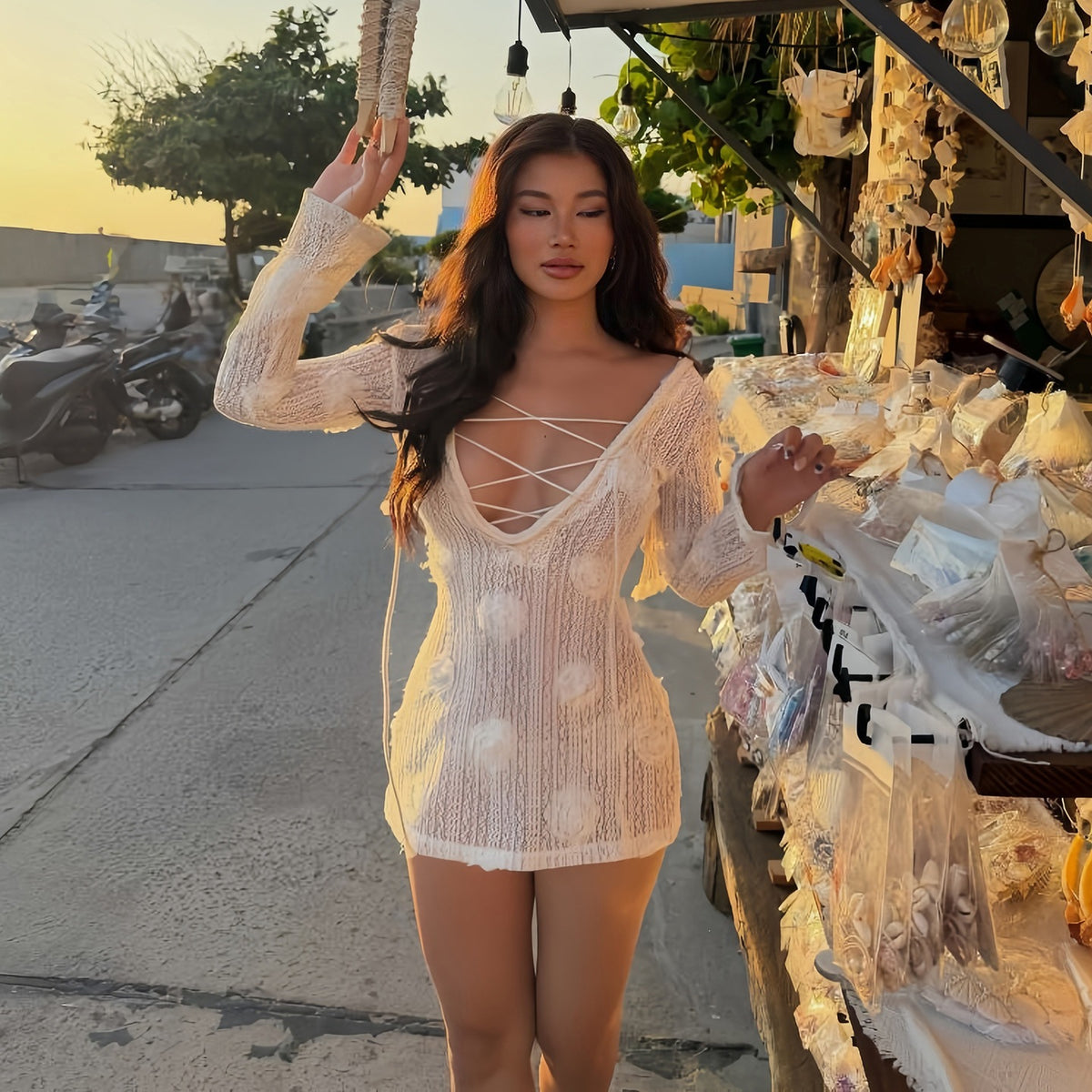 Backless Hollow Out Tie Up Mini Dress GYME K6D14909A