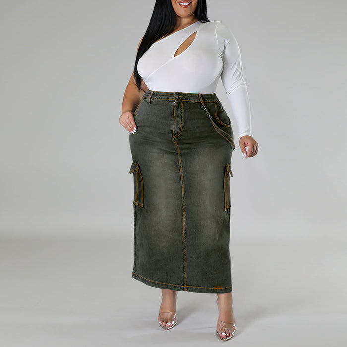 Plus Size Fashion Denim Split Half body Skirt GDAM 8007
