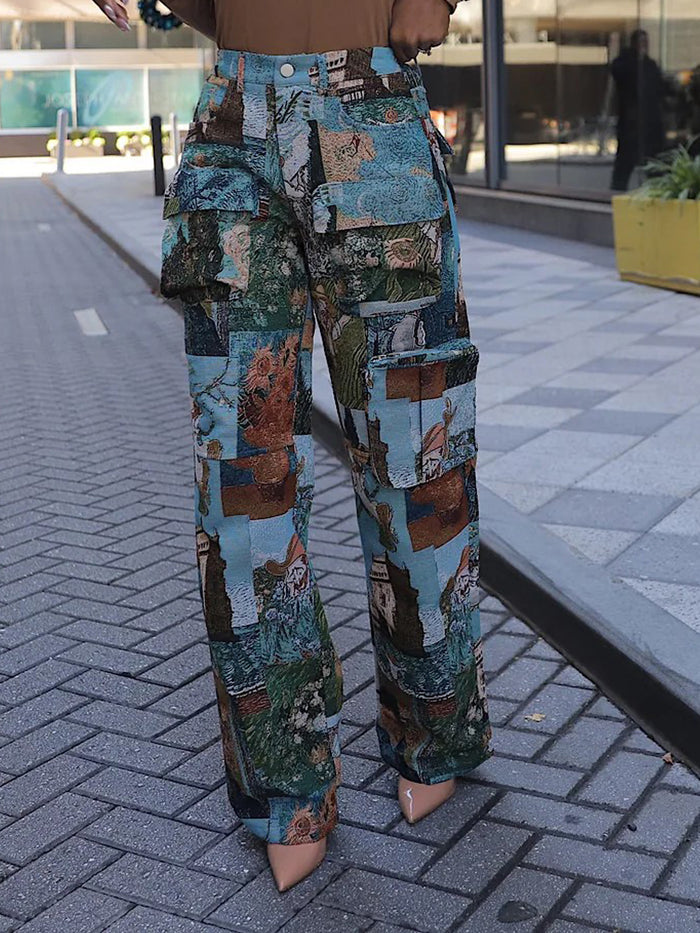 Jacquard Vintage Print Multi Pocket Pants ZSD 0740