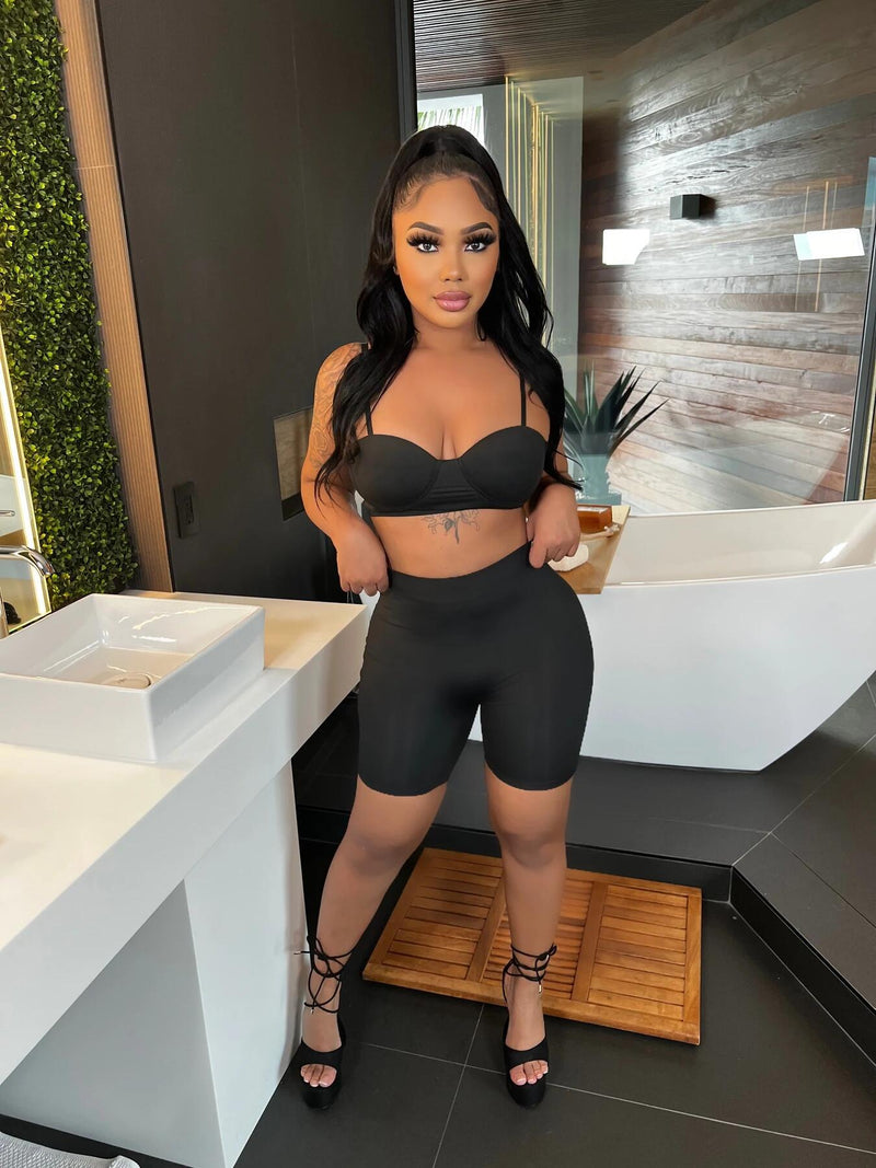 Solid Color Casual Camisole Shorts Two Piece Sets HMS 5532