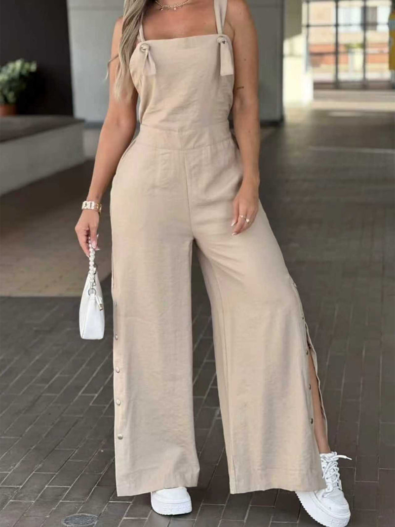 Solid Color Backless Split Jumpsuit MIL L344