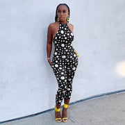 Polka Dots Print Tie Up Backless Jumpsuit GDSF D26JP077