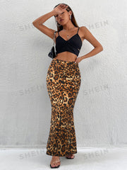 Leopard Print Half length Fishtail Skirt GXYF H0409