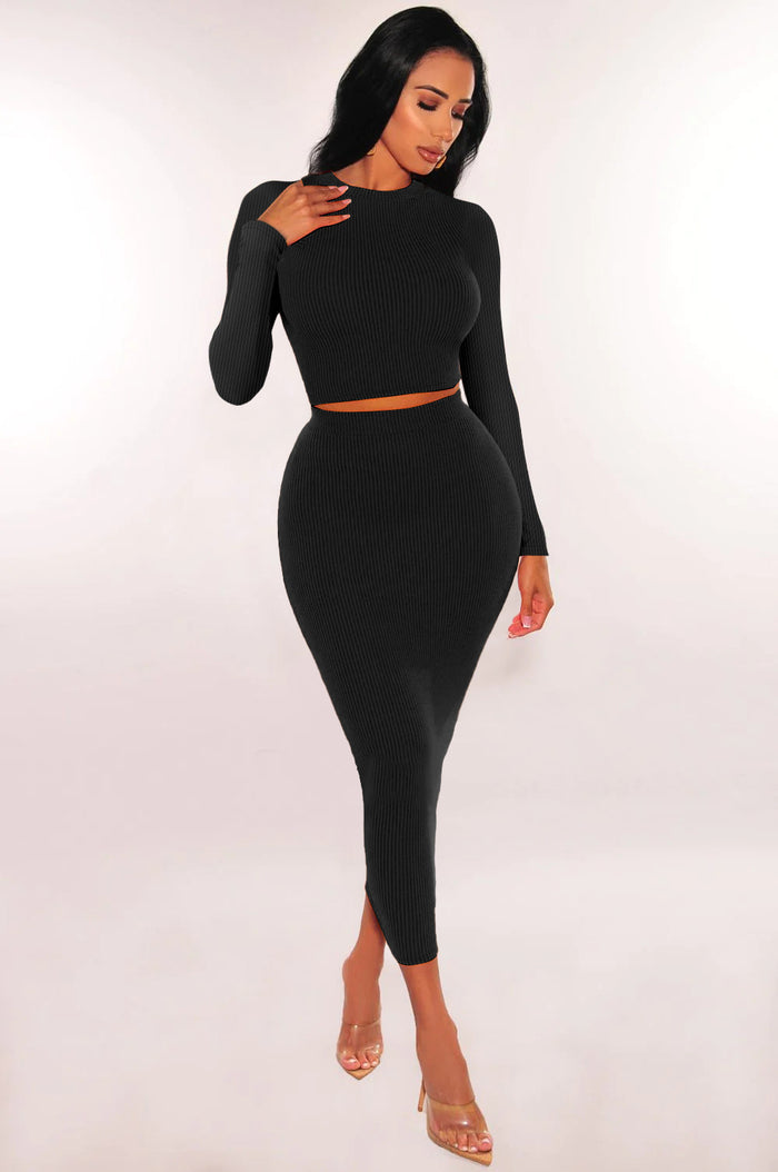 Solid Color Long Sleeve Two Piece Skirts Set MZ 2810
