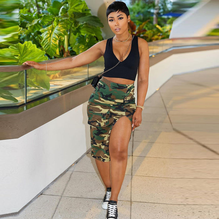 Camouflage Print Split Skirt GNZD 9187DD