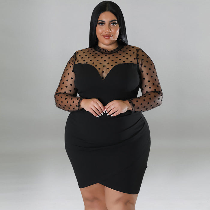 Plus Size Mesh Patchwork Bodycon Dress GDAM 1032