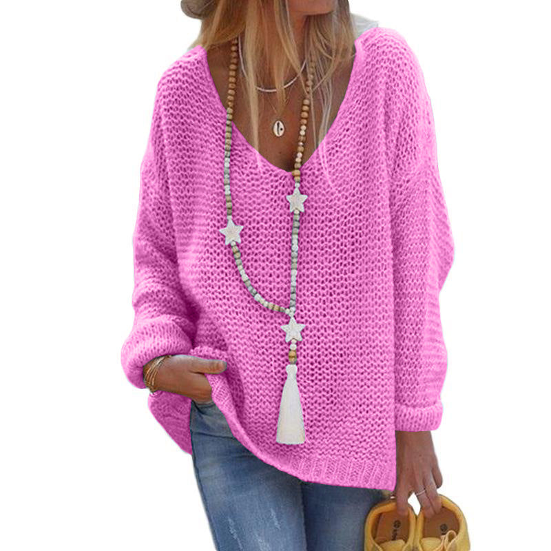 V Neck Long Sleeve Knit Sweater GBLH 156