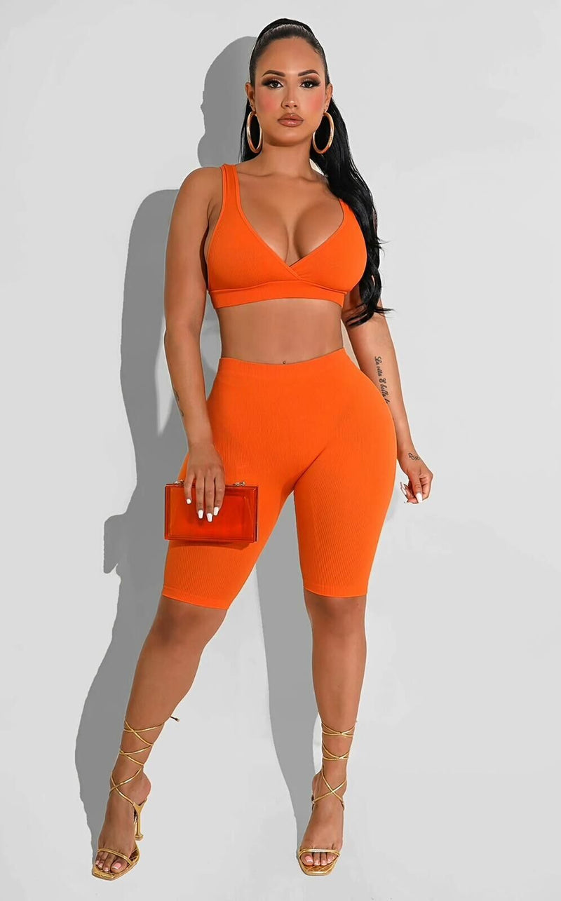 Solid Sexy Two Piece Shorts Set HMS 5538