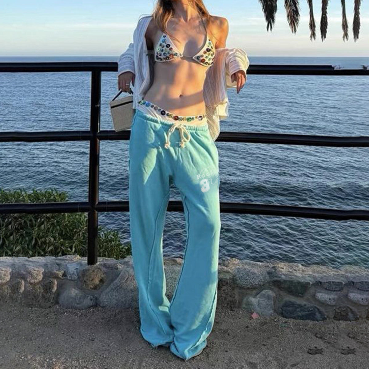 Letter Print Drawstring Sport Pants GPKJ MR49453