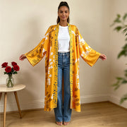 Plus Size Retro Floral Printed Satin Sleeping Robe Coat QMZF 1876