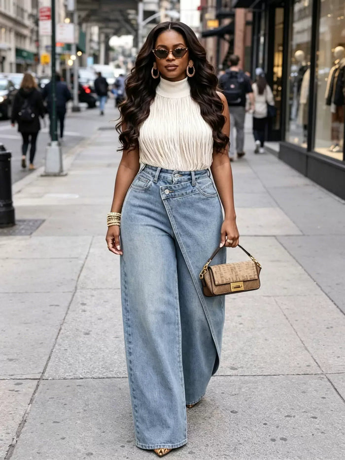 High Waist Irregular Denim Straight Jeans LSD 2824
