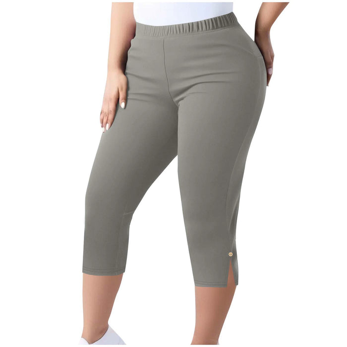 Plus Size Solid Color Split Seventh Pants GYZY 66811