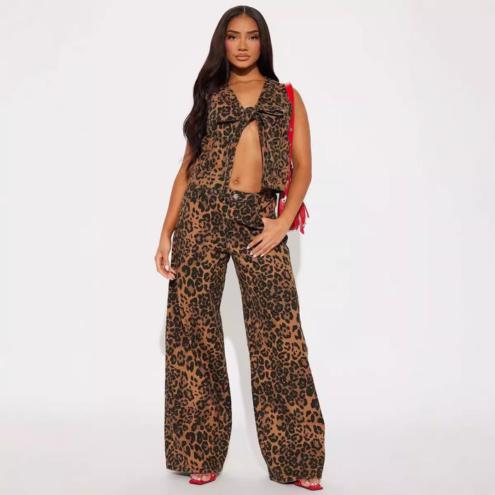 Leopard Print High Waisted Loose Straight Jeans GMYT 0906