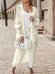 Plus Size Solid Long Hollow Out Sweater Cardigan Jacket FSXF 633