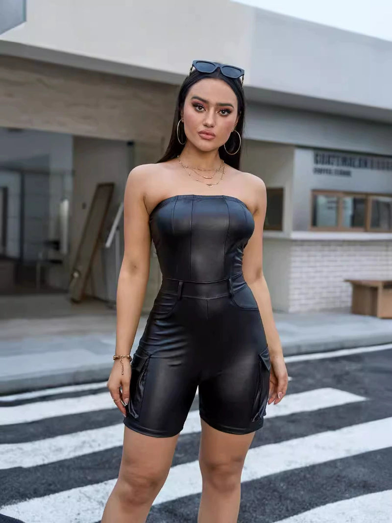 Sexy Wrap Chest PU Leather Romper GXBQ 1141837