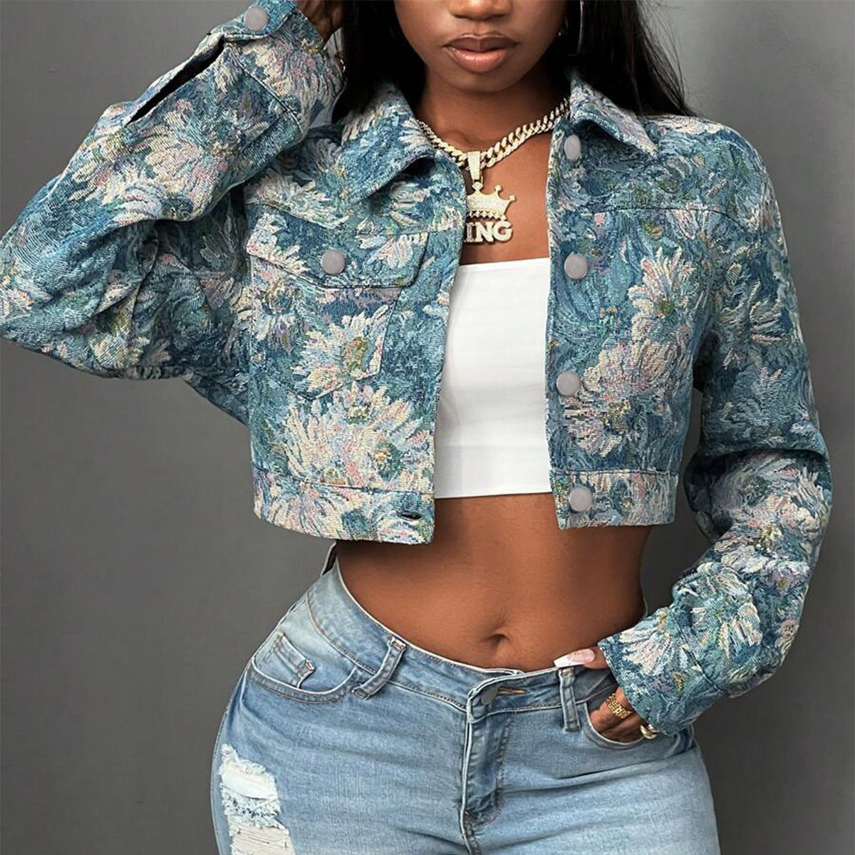Print Long Sleeve Cardigan Jackets GFRT 42286TBG