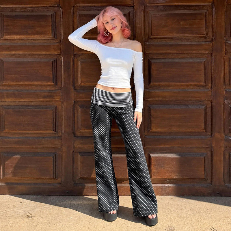 Polka Dot Print Ruched Straight Pants GPKJ MR50781