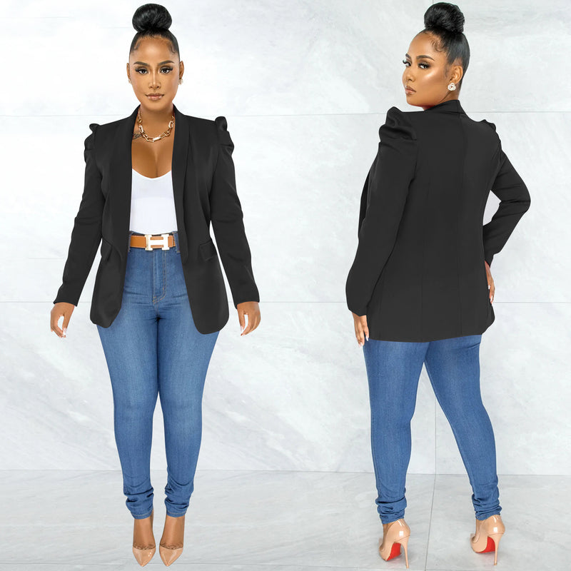 Solid Puff Sleeve Long Sleeve Blazer Coat BY 5932