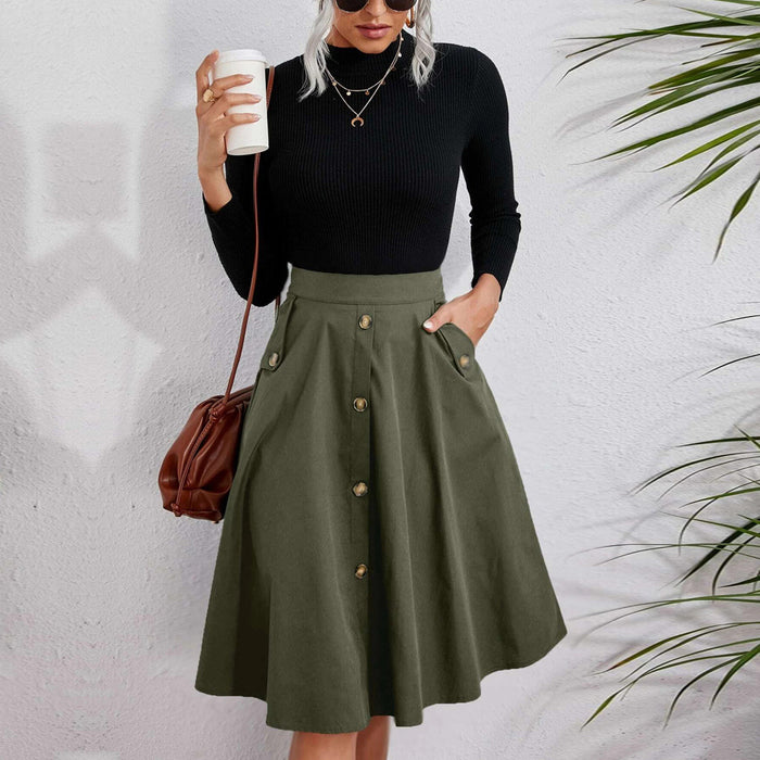 Solid Color Big Swing Mid length Skirt GYSQ CRCH0920