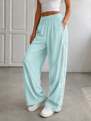 Lace Edge Solid Color Drawstring Sport Pants HNIF YF305