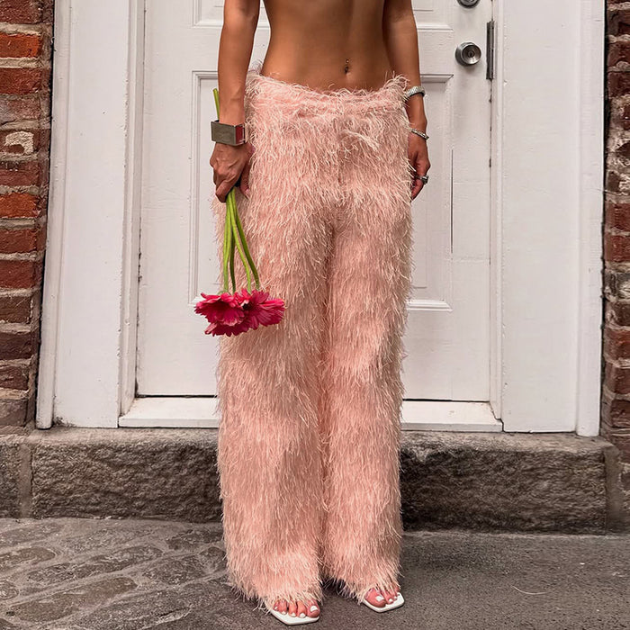 Color Plush High Waisted Straight Warm Pants GYME K25P79675