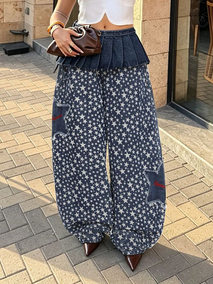 Plus Size Detachable Waistband Star Patches Jeans GYLN 6267