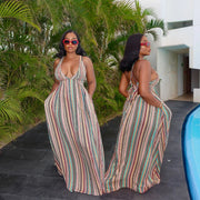 Colorful Stripe Print Tie Up Maxi Dress SFY 750
