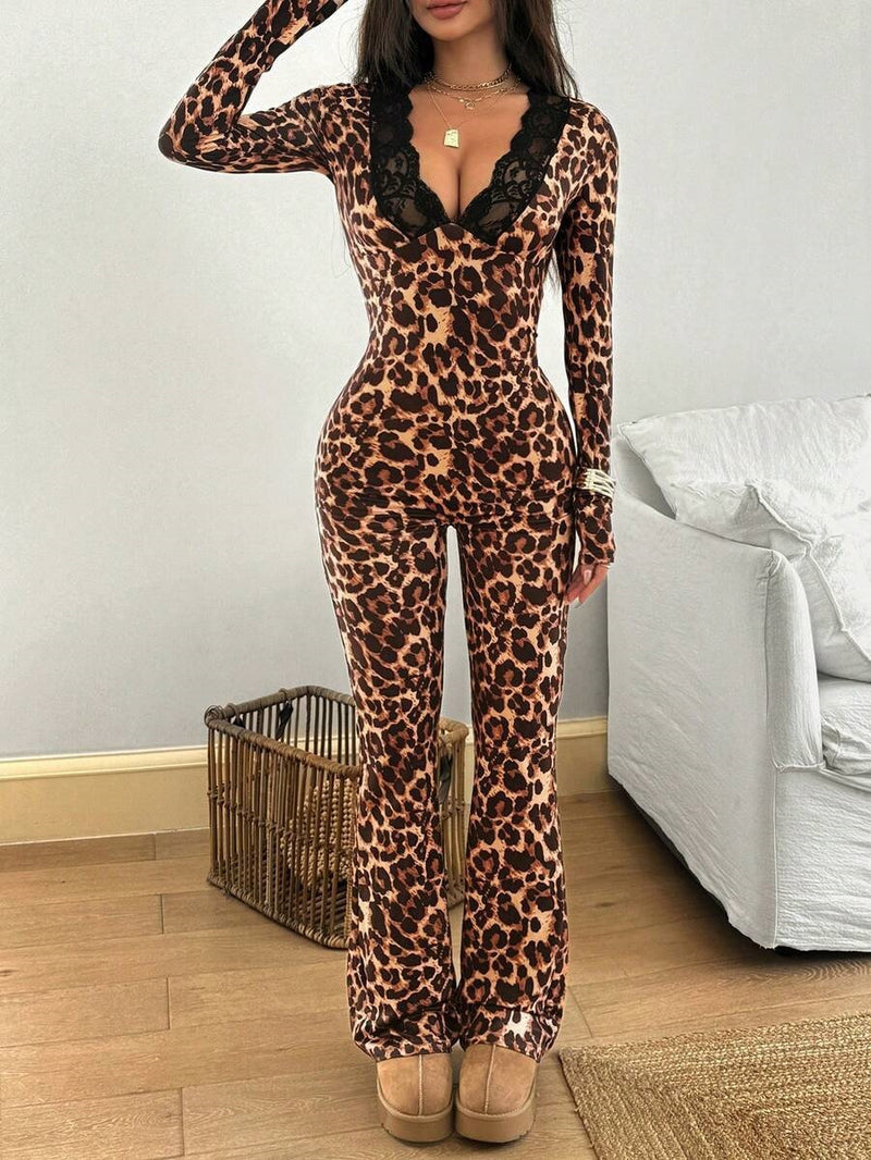 Lace Patchwork Leopard Print Jumpsuit SHD 9591
