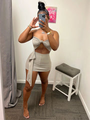 Solid Tube Top Mini Skirt Two Piece Sets WSM 5317
