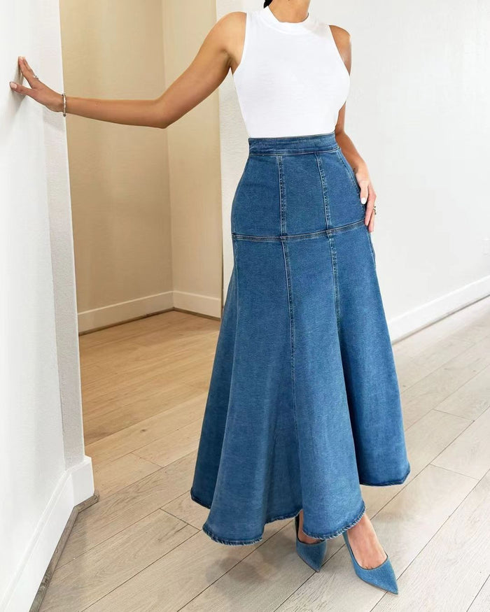 Fashion Denim Solid Half Body Skirt OD 8681