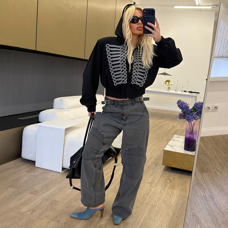 Zipper Hooded Long Sleeve Coat GZJQ K6C13111A