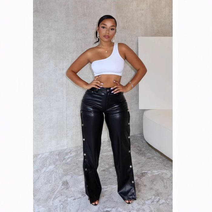 Fashion Slim Straight PU Leather Pants QOUY 6053